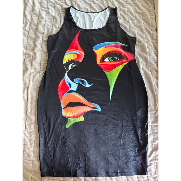 Black Dress size 4XL Abstract Figure Print - Picture 1 of 4